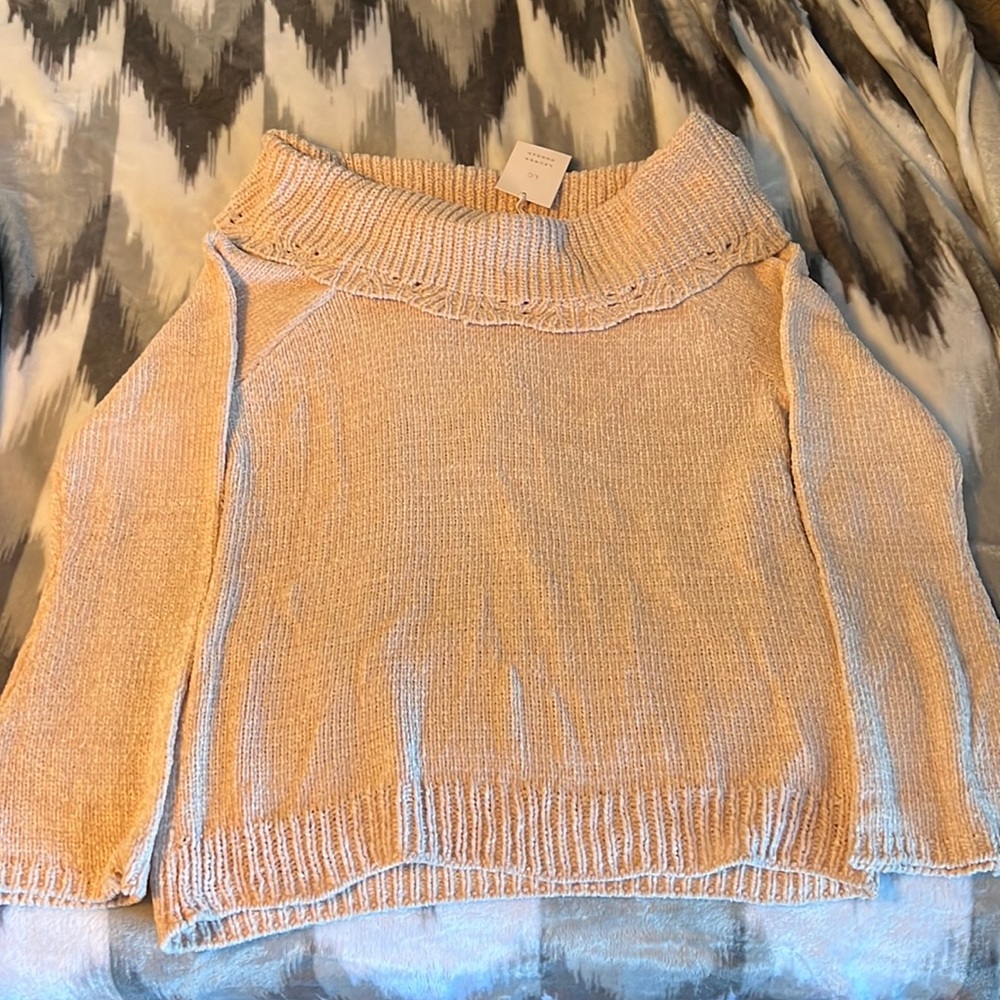 Chenille off shoulder sweater, light pink size XL